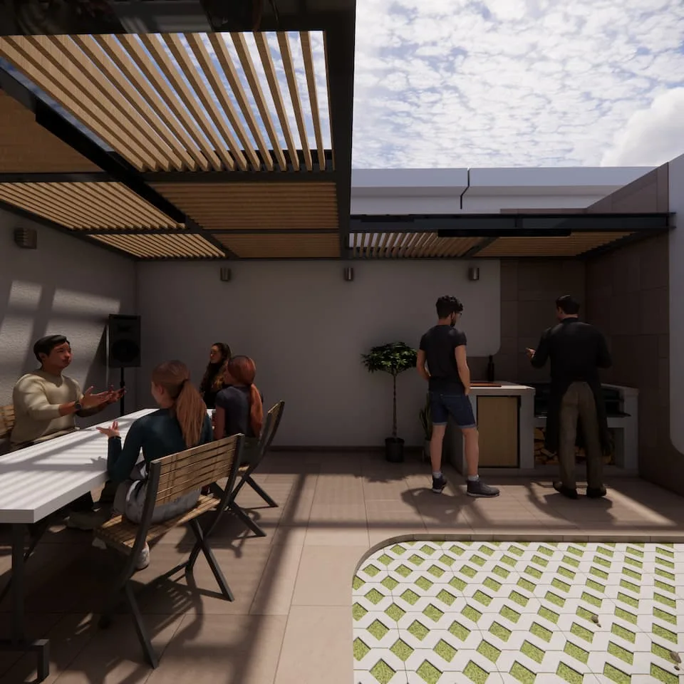 Espacio lounge al aire libre diseñado por arquitectos Praha